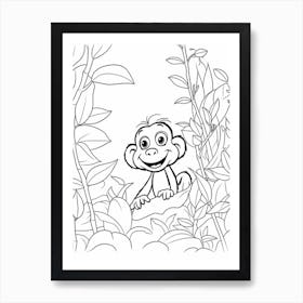 Line Art Jungle Animal Chimpanzee 3 Art Print