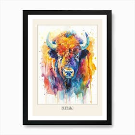 Buffalo Colourful Watercolour 3 Poster Art Print