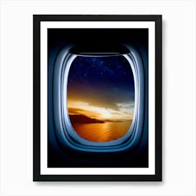 Airplane window with Moon, porthole #4 1 Art Print