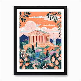 Parthenon   Athens, Greece   Cute Botanical Illustration Travel 3 Art Print