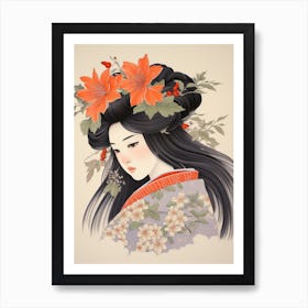 Himeyuri Okinawan Lily Vintage Japanese Botanical And Geisha Art Print