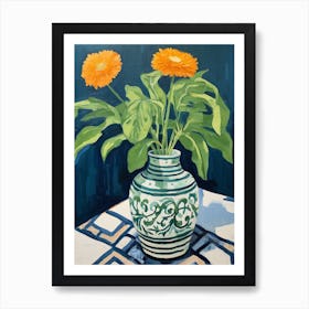 Flowers In A Vase Still Life Painting Calendula 1 Art Print