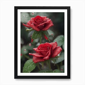 Red Roses At Rainy With Water Droplets Vertical Composition 30 Art Print