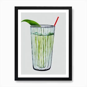 Jungle Juice Minimal Line Drawing With Watercolour Cocktail Poster Art Print