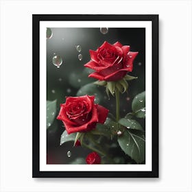 Red Roses At Rainy With Water Droplets Vertical Composition 10 Art Print