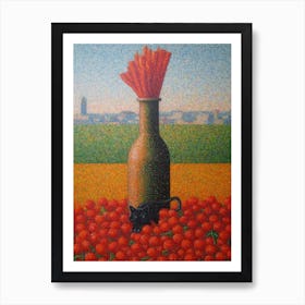 Gladoli With A Cat 4 Pointillism Style Art Print