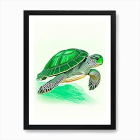 Green Sea Turtle (Chelonia Mydas), Sea Turtle Retro 1 Art Print