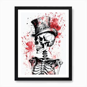 Floral Skeleton With Hat Ink Painting (80) Art Print