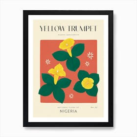 Vintage Red And Yellow Trumpet Flower Of Nigeria 1 Art Print