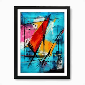 Ocean III, Avant Garde Modern Vibrant Abstract Painting with Blue Background Art Print