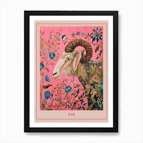 Floral Animal Painting Ram 4 Poster Art Print