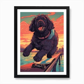 Newfoundland Dog Skateboarding Illustration 2 Art Print