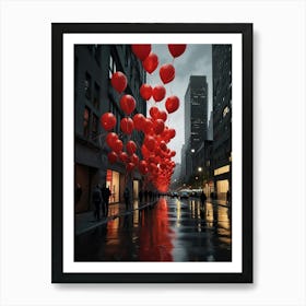 Red Balloons In New York City Art Print