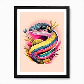 Western Hognose Light Snake Tattoo Style Art Print