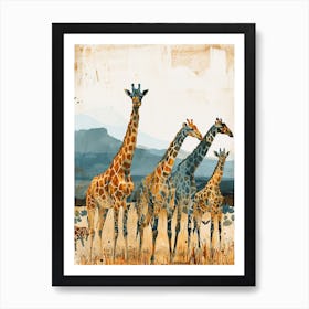 Herd Of Giraffe Earth Tone Watercolour 3 Art Print