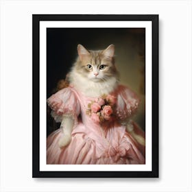 Cat In A Dress Rococo Style Art Print