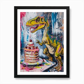 Wild Brushstroke Dinosaur Baking A Cake 1 Art Print