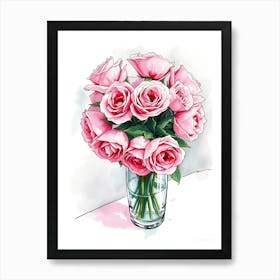 Pink Roses In Vase Art Print