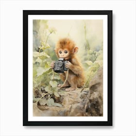 Monkey Painting Photographing Watercolour 2 Art Print