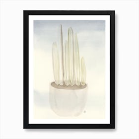 Cactus In Grey watercolor still life plant nature light grey grey beige minimal minimalist transparent living room office bedroom bathroom nursery Art Print