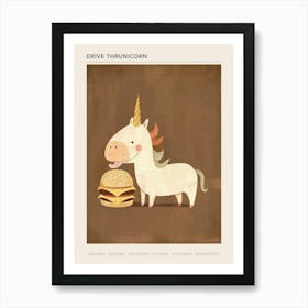 Unicorn Eating A Cheeseburger Mocha Muted Pastels Poster Art Print