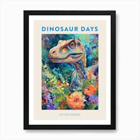 In The Garden Orange Blue Dinosaur Poster Art Print