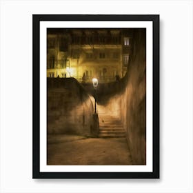 Lamplit Staircase Lisbon Art Print