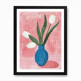 White Tulips In A Blue Vase 5 Art Print