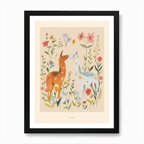 Folksy Floral Animal Drawing Llama 3 Poster Art Print
