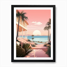An Illustration In Pink Tones Of Palm Beach Australia 3 Art Print
