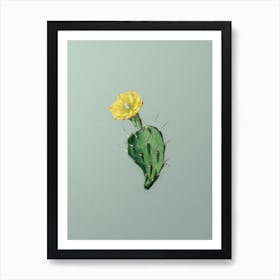 Vintage One Spined Opuntia Flower Botanical Art on Mint Green n.0011 Art Print