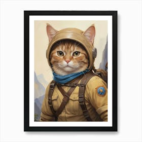 Astronaut Cat Painting Pet Lover Art Print