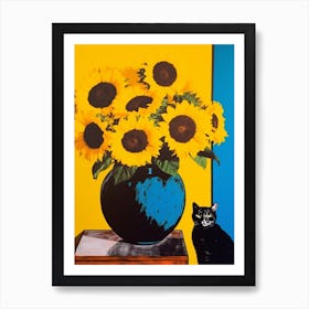 Sunflower With A Cat 1 Pop Art  Art Print