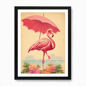 Vintage Pink Flamingo Illustration Kitsch Art Print