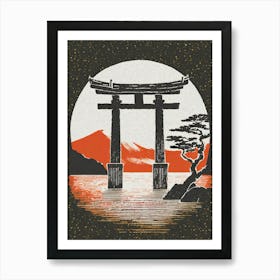 A Moonlight View Of The Floating Torii Gate Of Itsukushima Shrine Ukiyo-E Style Art Print