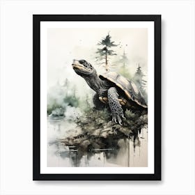 Turtle, Japanese Brush Painting, Ukiyo E, Minimal 4 Art Print