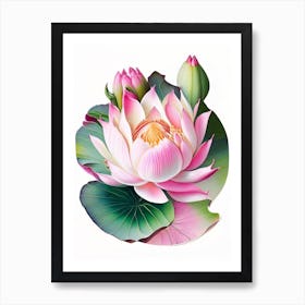 Pink Lotus Decoupage 1 Art Print
