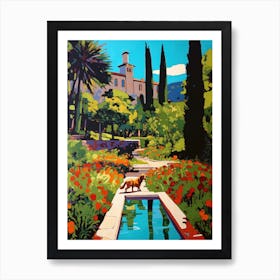 A Painting Of A Dog In Alhambra Gardens, Spain In The Style Of Pop Art 02 Art Print