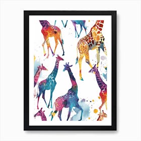 Giraffe Watercolour Colourful Pattern 2 Art Print