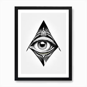 Collage Of Vision, Symbol, Third Eye Simple Black & White Illustration 2 Art Print