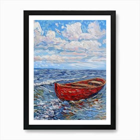 Red Boat In The Ocean 1 Art Print