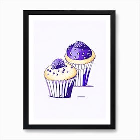 Blueberry Muffins Dessert Minimal Line Drawing 1 Flower Art Print