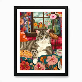 Tea Time With A Scottish Fold Cat 4 Art Print