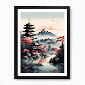 Japanese Landscape Watercolor Painting (31) Art Print