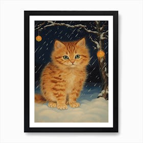 Christmas Ginger Cat, Louis Wain Art Print