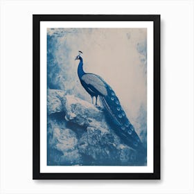 Navy Blue Peacock Portrait Cyanotype Inspired 2 Poster