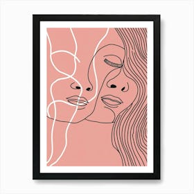 Minimalist Portrait Line Pink Woman 9 Art Print