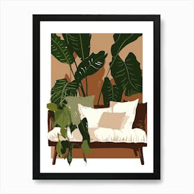 Sofa With Tropical Plants Art Print