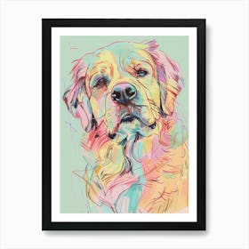 Pastel Watercolour Kuvasz Dog Line Illustration 1 Art Print