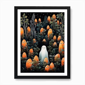 Cute Bedsheet Ghost, Botanical Halloween Watercolour 143 Art Print